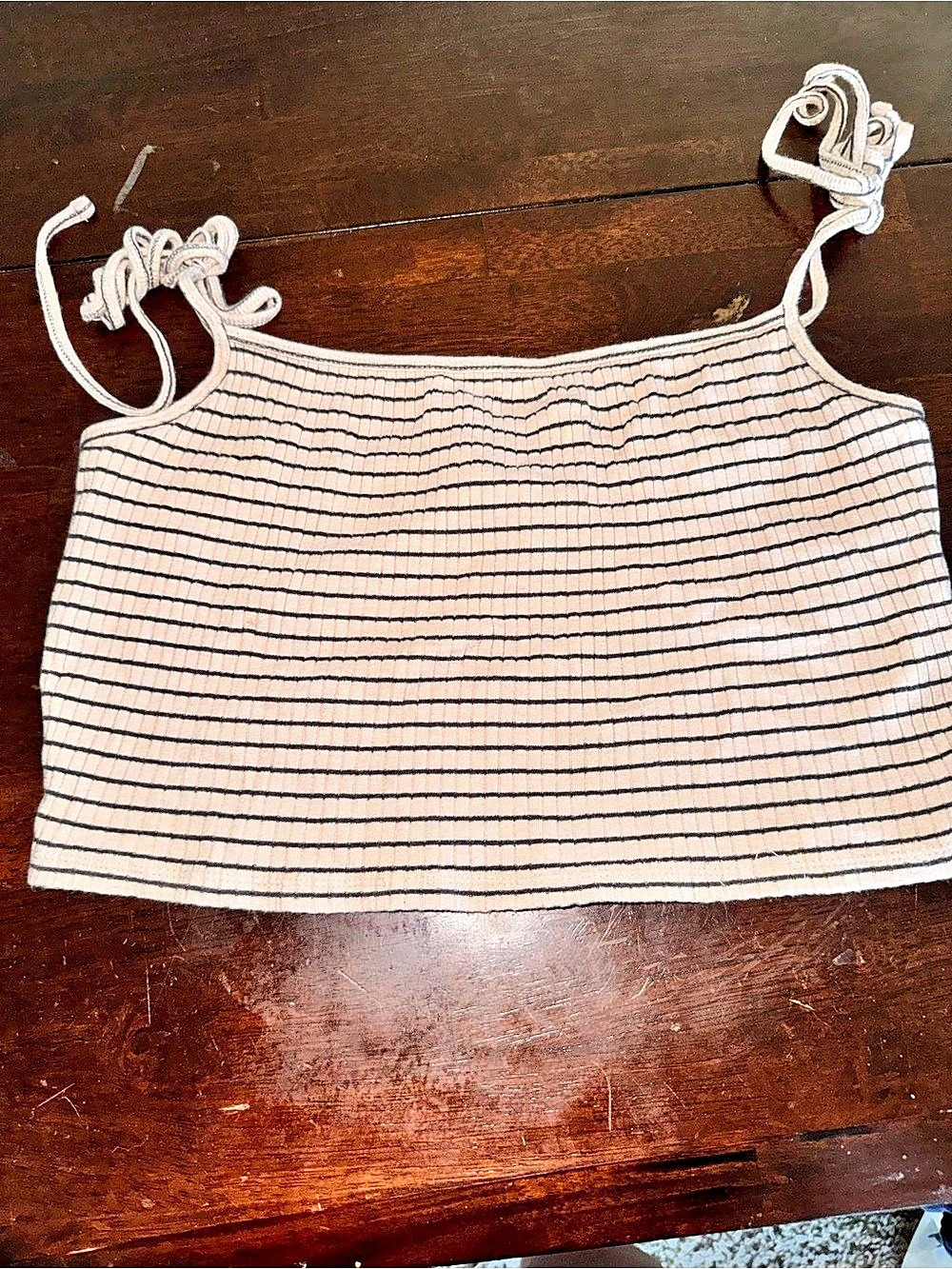 Volcom Tan Striped Ribbed Tie Strap Crop Top Size Medium